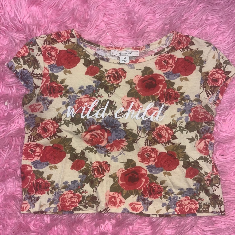 Crop Floral Wild Child T-Shirt - Red and Cream